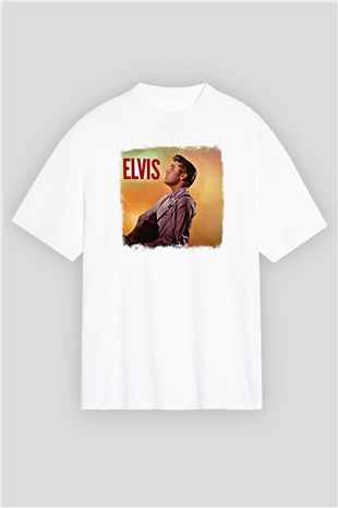 Elvis Presley Baskılı Unisex Beyaz Oversize Tişört