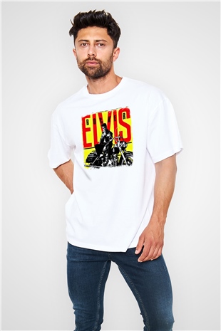 Elvis Presley Baskılı Unisex Beyaz Oversize Tişört