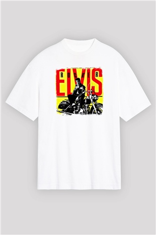 Elvis Presley Baskılı Unisex Beyaz Oversize Tişört