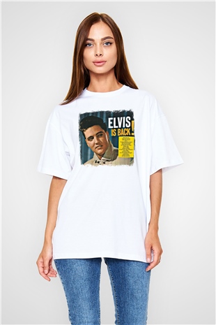 Elvis Presley Baskılı Unisex Beyaz Oversize Tişört