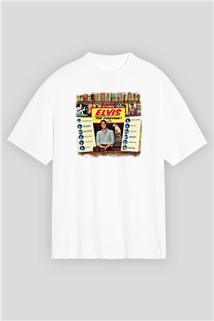 Elvis Presley Baskılı Unisex Beyaz Oversize Tişört