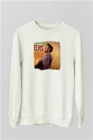 Elvis Presley Baskılı Unisex Beyaz Sweatshirt