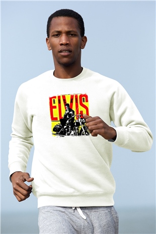 Elvis Presley Baskılı Unisex Beyaz Sweatshirt