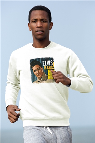 Elvis Presley Baskılı Unisex Beyaz Sweatshirt