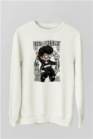Elvis Presley Baskılı Unisex Beyaz Sweatshirt