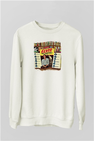 Elvis Presley Baskılı Unisex Beyaz Sweatshirt