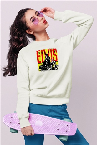 Elvis Presley Baskılı Unisex Beyaz Sweatshirt