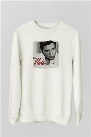 Elvis Presley Baskılı Unisex Beyaz Sweatshirt