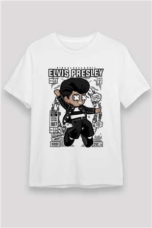 Elvis Presley Baskılı Unisex Beyaz Tişört