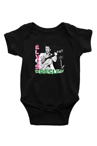 Elvis Presley Baskılı Unisex Siyah Bebek Body - Zıbın