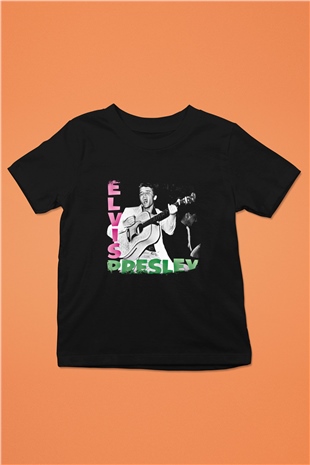 Elvis Presley Baskılı Unisex Siyah Çocuk Tişört