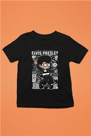 Elvis Presley Baskılı Unisex Siyah Çocuk Tişört