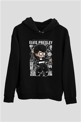 Elvis Presley Baskılı Unisex Siyah Hoodie