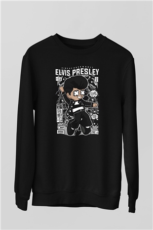 Elvis Presley Baskılı Unisex Siyah Sweatshirt