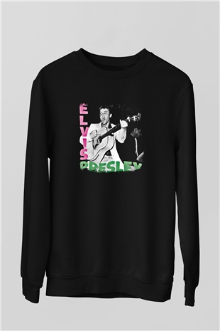 Elvis Presley Baskılı Unisex Siyah Sweatshirt