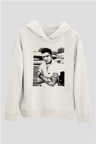 Elvis Presley Beyaz Unisex Kapşonlu Sweatshirt