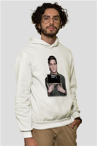 Elvis Presley Beyaz Unisex Kapşonlu Sweatshirt