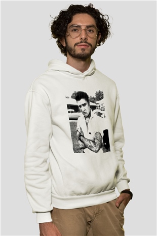 Elvis Presley Beyaz Unisex Kapşonlu Sweatshirt
