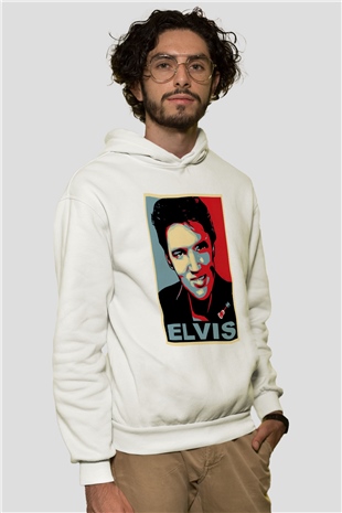 Elvis Presley Beyaz Unisex Kapşonlu Sweatshirt