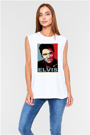 Elvis Presley Beyaz Unisex Kolsuz Tişört