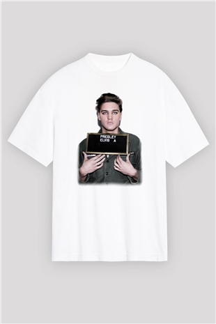 Elvis Presley Beyaz Unisex Oversize Tişört T-Shirt