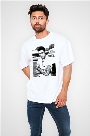 Elvis Presley Beyaz Unisex Oversize Tişört T-Shirt
