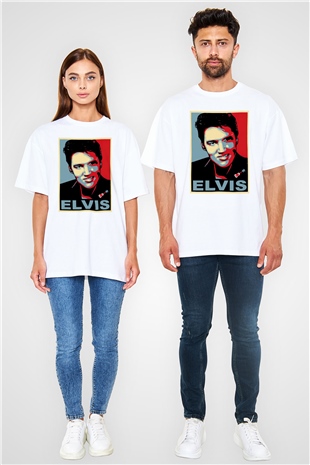 Elvis Presley Beyaz Unisex Oversize Tişört T-Shirt