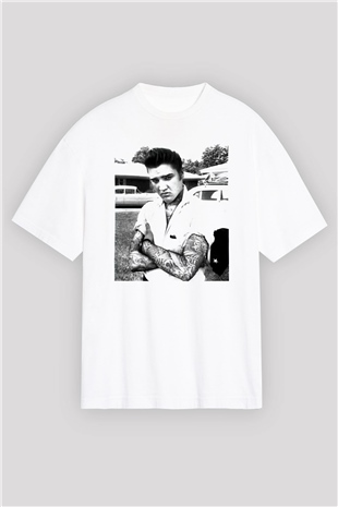 Elvis Presley Beyaz Unisex Oversize Tişört T-Shirt