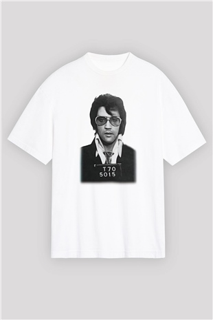 Elvis Presley Beyaz Unisex Oversize Tişört T-Shirt