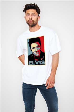 Elvis Presley Beyaz Unisex Oversize Tişört T-Shirt