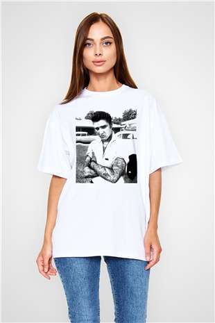 Elvis Presley Beyaz Unisex Oversize Tişört T-Shirt
