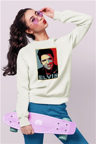Elvis Presley Beyaz Unisex Sweatshirt