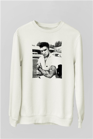Elvis Presley Beyaz Unisex Sweatshirt