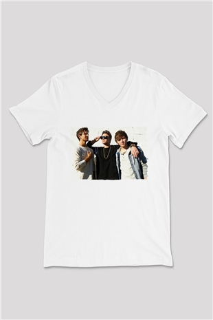 Emblem3 Beyaz Unisex V Yaka Tişört