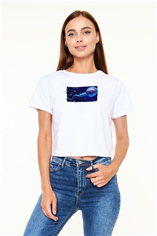 Embriyolog Beyaz  Crop Top Tişört
