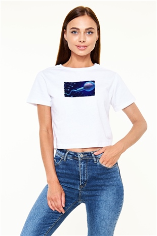 Embriyolog Beyaz  Crop Top Tişört