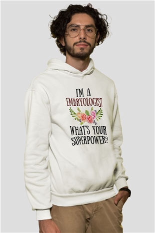 Embriyolog Beyaz Unisex Kapüşonlu Sweatshirt