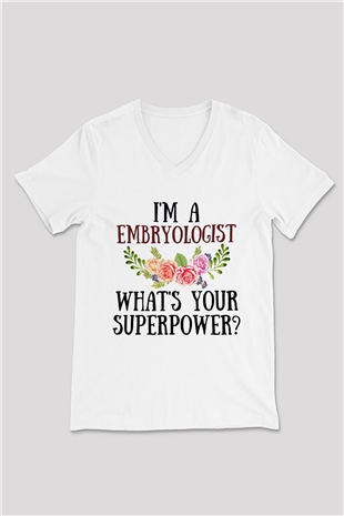 Embriyolog Beyaz Unisex V Yaka Tişört