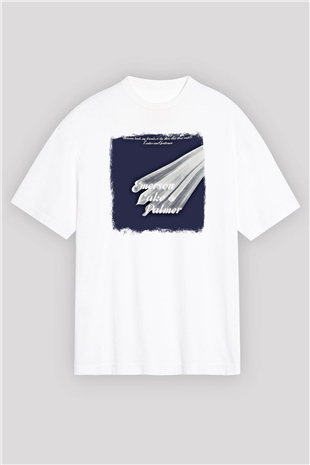 Emerson,Lake and Palmer Baskılı Unisex Beyaz Oversize Tişört