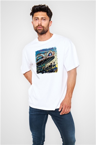 Emerson,Lake and Palmer Baskılı Unisex Beyaz Oversize Tişört