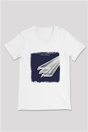 Emerson,Lake and Palmer Baskılı Unisex Beyaz V Yaka Tişört
