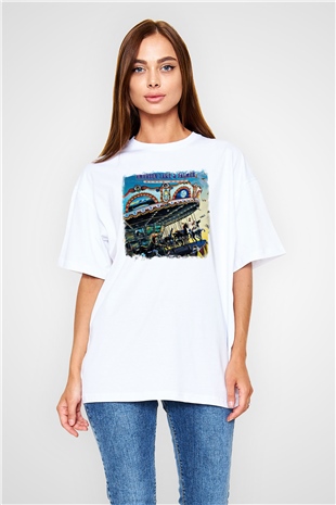 Emerson,Lake and Palmer Baskılı Unisex Beyaz Oversize Tişört