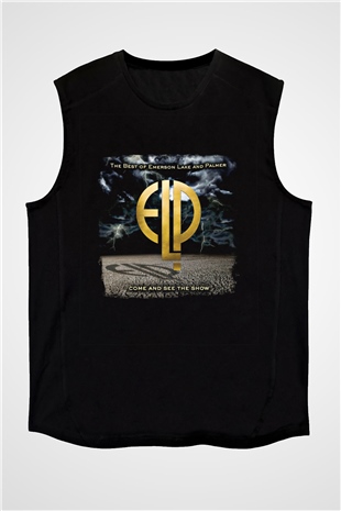 Emerson,Lake and Palmer Baskılı Unisex Siyah Kolsuz Tişört