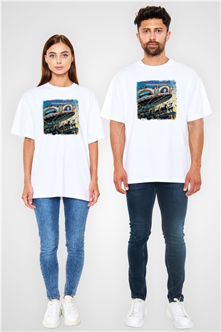 Emerson,Lake and Palmer Baskılı Unisex Beyaz Oversize Tişört