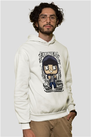 Eminem 8 Mile Baskılı Unisex Beyaz Hoodie
