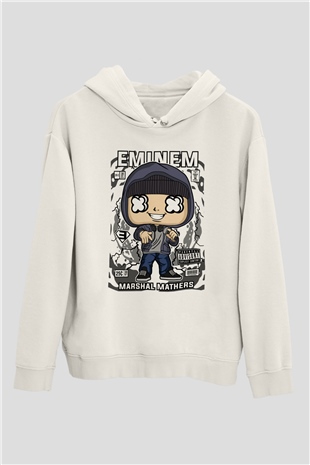 Eminem 8 Mile Baskılı Unisex Beyaz Hoodie