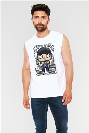 Eminem 8 Mile Baskılı Unisex Beyaz Kolsuz Tişört