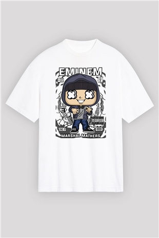Eminem 8 Mile Baskılı Unisex Beyaz Oversize Tişört