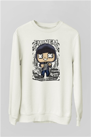 Eminem 8 Mile Baskılı Unisex Beyaz Sweatshirt
