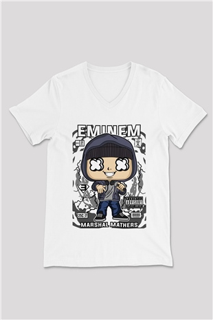 Eminem 8 Mile Baskılı Unisex Beyaz V Yaka Tişört